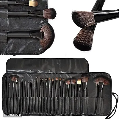 Fancy Soft Bristle Makeup Brush Set With Travel Pu Leather Pouch - Black, 24 Pieces Makeup Brush Set