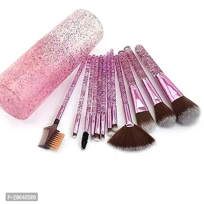 Fancy Makeup Brush Set With Storage Barrel - Pack Of 12 (Shiny Purple)