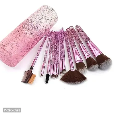 Fancy Makeup Brush Set With Storage Barrel - Pack Of 12 (Shiny Purple)-thumb0