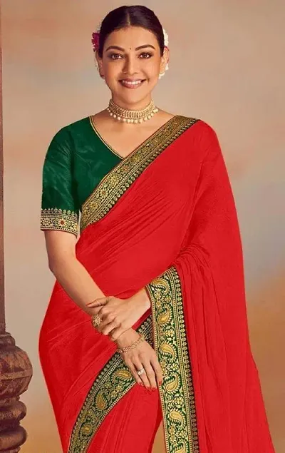 Beautiful Satin Embroidered Saree with Blouse piece For Women