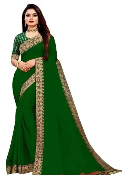 Vichitra Silk Jacquard Lace Border Sarees with Blouse Piece