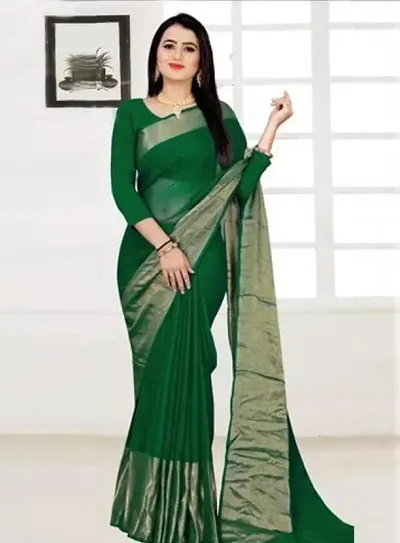 Classic Chiffon Solid Zari Border Sarees with Blouse piece