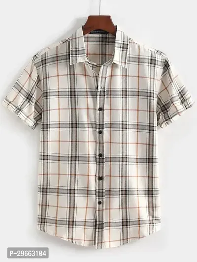 Elegant Polyester Blend Checked Short Sleeves Casual Shirts For Men-thumb0