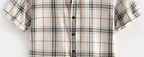 Elegant Polyester Blend Checked Short Sleeves Casual Shirts For Men-thumb1