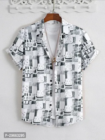 Elegant Cotton Blend Printed Short Sleeves Casual Shirts For Men-thumb0