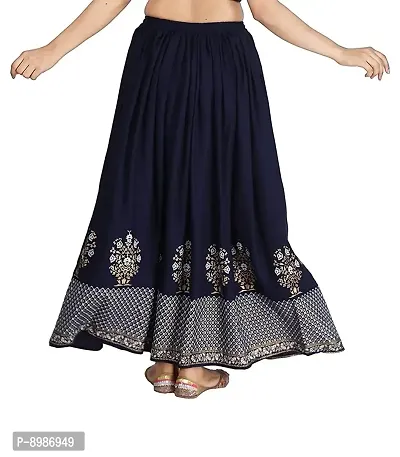 Sirtex Eazy Rajasthani Jaipuri Women Traditional Ethnic Flared Gold Print Long Skirt Elastic with Free Size (Navy Blue::Pink)-thumb3
