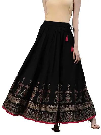 Stylish Flared Gold Printed Skirt For Women