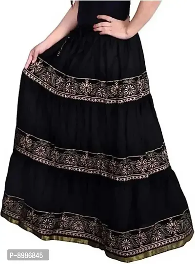 Sirtex Eazy Rajasthani Jaipuri Women Traditional Ethnic Flared Gold Print Long Skirt Elastic with Free Size (Black::Pink)-thumb3