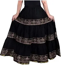 Sirtex Eazy Rajasthani Jaipuri Women Traditional Ethnic Flared Gold Print Long Skirt Elastic with Free Size (Black::Pink)-thumb1