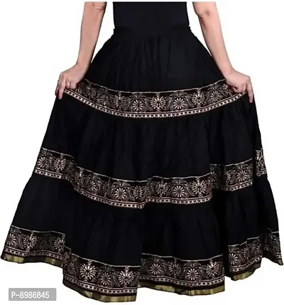 Sirtex Eazy Rajasthani Jaipuri Women Traditional Ethnic Flared Gold Print Long Skirt Elastic with Free Size (Black::Pink)-thumb2