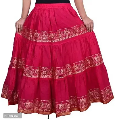 Sirtex Eazy Rajasthani Jaipuri Women Traditional Ethnic Flared Gold Print Long Skirt Elastic with Free Size (Black::Pink)-thumb4
