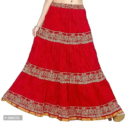 SIRTEX EAZY Rajasthani Jaipuri Women Traditional Ethnic Flared Gold Print Long Skirt Elastic with Free Size (Red)-thumb0