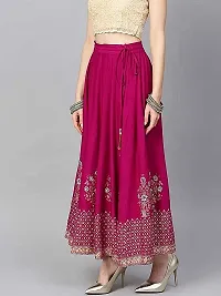 Sirtex Eazy Rajasthani Jaipuri Women Traditional Ethnic Flared Gold Print Long Skirt Elastic with Free Size (Navy Blue::Pink)-thumb4