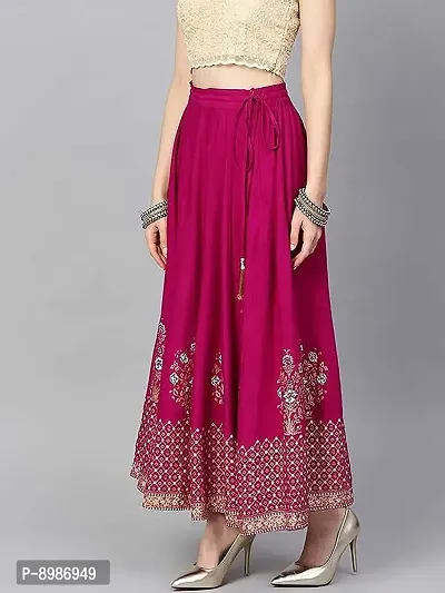 Sirtex Eazy Rajasthani Jaipuri Women Traditional Ethnic Flared Gold Print Long Skirt Elastic with Free Size (Navy Blue::Pink)-thumb5