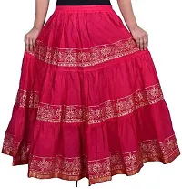 SIRTEX EAZY Rajasthani Jaipuri Women Traditional Ethnic Flared Gold Print Long Skirt Elastic with Free Size (Pink)-thumb1
