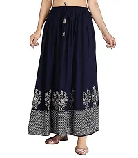 Sirtex Eazy Rajasthani Jaipuri Women Traditional Ethnic Flared Gold Print Long Skirt Elastic with Free Size (Navy Blue::Pink)-thumb1