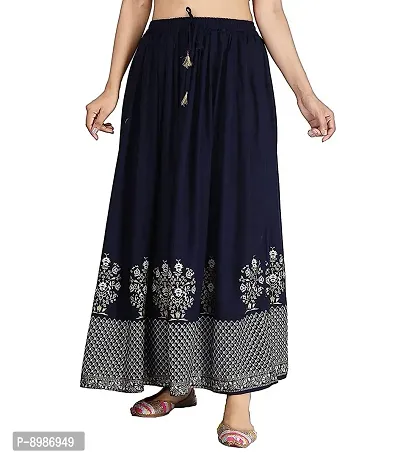 Sirtex Eazy Rajasthani Jaipuri Women Traditional Ethnic Flared Gold Print Long Skirt Elastic with Free Size (Navy Blue::Pink)-thumb2