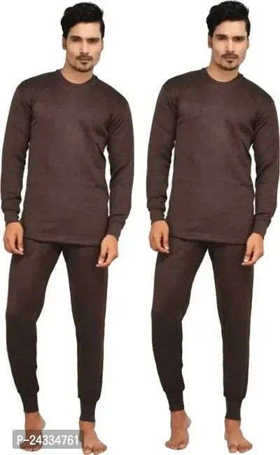 Stylist Solid Cotton Blend Thermal Sets For Men Pack Of 2-thumb0