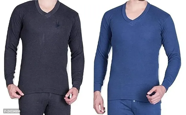 Stylist Solid Cotton Blend Thermal Tops For Men Pack Of 2-thumb0