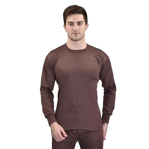 Comfortable Solid Cotton Blend Thermal Tops For Men
