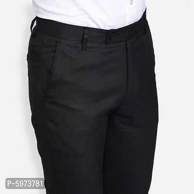 Black Cotton Blend Mid Rise Formal Trousers For Men-thumb3