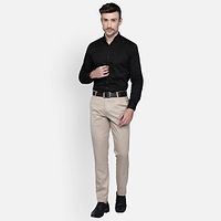Fabulous Stylish Cream Lycra Blend Solid Formal Trousers For Men-thumb1