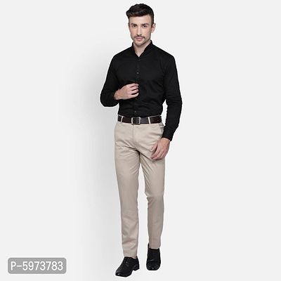 Fabulous Stylish Cream Lycra Blend Solid Formal Trousers For Men-thumb2