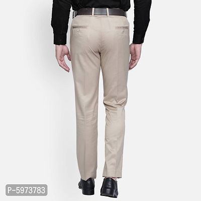 Fabulous Stylish Cream Lycra Blend Solid Formal Trousers For Men-thumb3