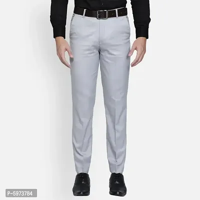 Fabulous Stylish Grey Lycra Blend Solid Formal Trousers For Men