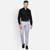 Fabulous Stylish Grey Lycra Blend Solid Formal Trousers For Men-thumb1