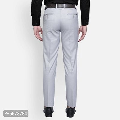 Fabulous Stylish Grey Lycra Blend Solid Formal Trousers For Men-thumb3