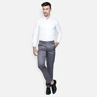 Fabulous Stylish Dark Grey Lycra Blend Solid Formal Trousers For Men-thumb1