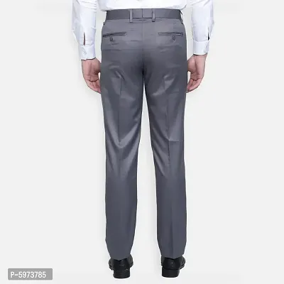Fabulous Stylish Dark Grey Lycra Blend Solid Formal Trousers For Men-thumb3
