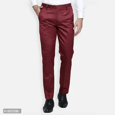 Fabulous Stylish Maroon Lycra Blend Solid Formal Trousers For Men