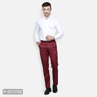 Fabulous Stylish Maroon Lycra Blend Solid Formal Trousers For Men-thumb2