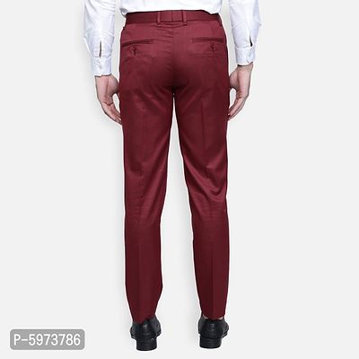 Fabulous Stylish Maroon Lycra Blend Solid Formal Trousers For Men-thumb3
