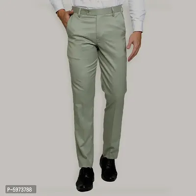 Fabulous Stylish Light Green Lycra Blend Solid Formal Trousers For Men