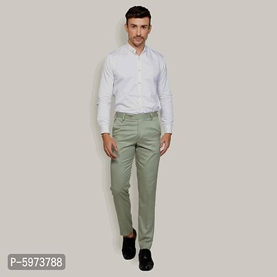 Fabulous Stylish Light Green Lycra Blend Solid Formal Trousers For Men-thumb2