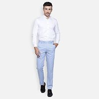 Blue Cotton Blend Mid Rise Formal Trousers For Men-thumb1