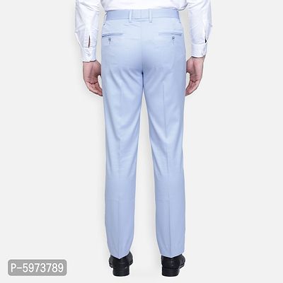 Blue Cotton Blend Mid Rise Formal Trousers For Men-thumb3
