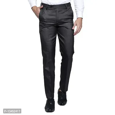 Haul Chic Men's Polyster Blend Self Design Slim Fit Formal Trouser Black