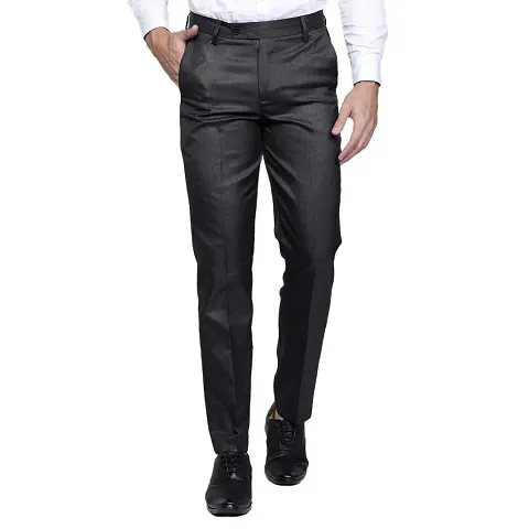 Haul Chic Men's Polyster Blend Self Design Slim Fit Formal Trouser