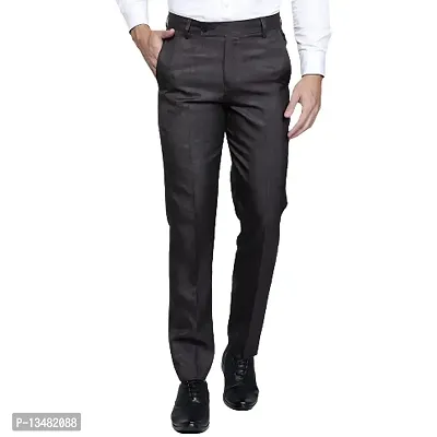 Haul Chic Men's Polyster Blend Self Design Slim Fit Formal Trouser