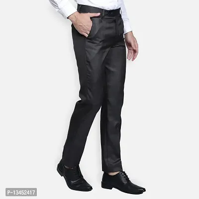 Haul Chic Men's Polyster Blend Self Design Slim Fit Formal Trouser Black-thumb4