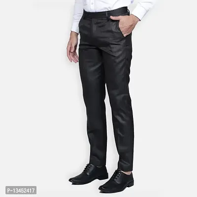 Haul Chic Men's Polyster Blend Self Design Slim Fit Formal Trouser Black-thumb5
