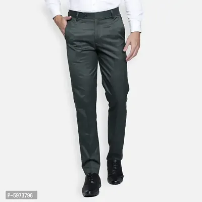 Fabulous Stylish Dark Green Lycra Blend Solid Formal Trousers For Men-thumb0