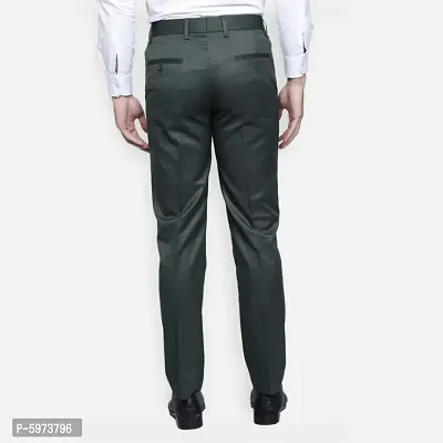 Fabulous Stylish Dark Green Lycra Blend Solid Formal Trousers For Men-thumb3