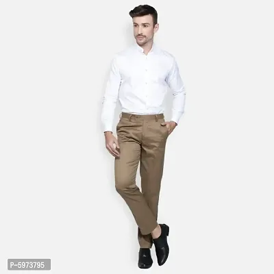 Fabulous Stylish Brown Lycra Blend Solid Formal Trousers For Men-thumb2