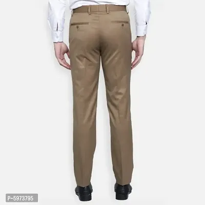 Fabulous Stylish Brown Lycra Blend Solid Formal Trousers For Men-thumb3