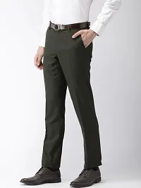 Olive Cotton Blend Mid Rise Formal Trousers For Men-thumb1